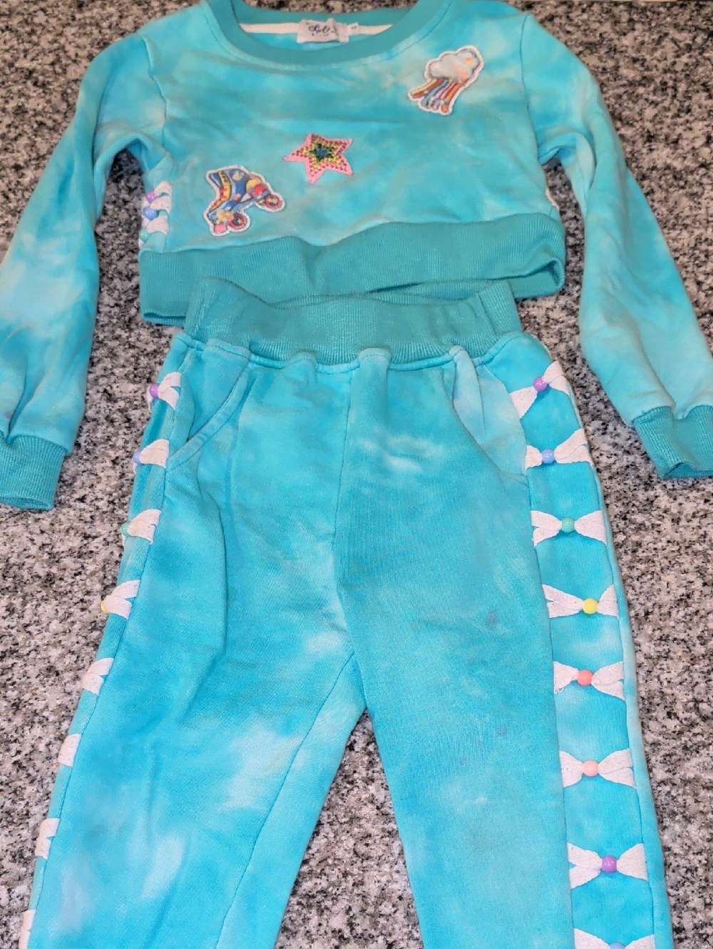 Lola + The Boys Turquoise Tie-Dye Kids Matching Set with Pastel Bow Trim